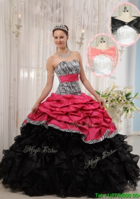 Hot Sale Red and Black Sweetheart Quinceanera Dresses in Zebra