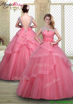 Elegant Backless Quinceanera Dresses with Beading and Hand Made Flowers