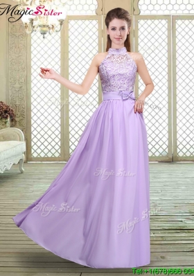 Sweet High Neck Lace Lavender Bridesmaid Dresses