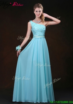Inexpensive Empire One Shoulder Bridesmaid Dresses with Appliques