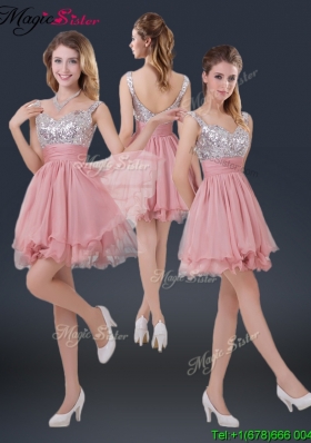Hot Sale Mini Length  Straps Paillette Bridesmaid Dresses for 2016