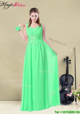 Simple Empire Straps Prom Dresses with Ruching and Belt for 2016 Summer