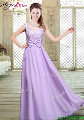 Pretty Scoop Bowknot Lavender Prom Dresses for Fall