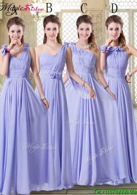 Pretty Empire Floor Length Bridesmaid Dresses in Lavender