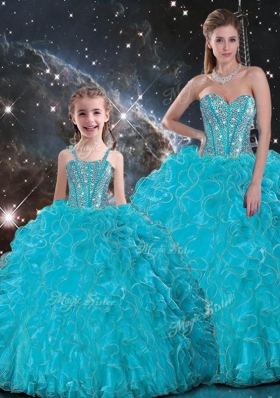2016 Luxurious Ball Gown Princesita Dress with Beading in Baby Blue