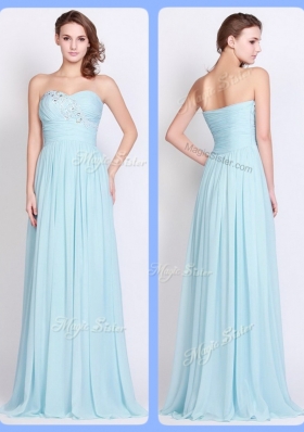 2016 New Style Brush Train Light Blue Bridesmaid Dresses with Beading and Ruching