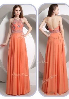 Romantic Empire Halter Top Orange Bridesmaid Dresses with Beading