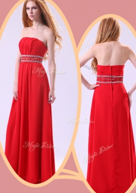 2016 Simple Empire Strapless Red Bridesmaid Dresses with Beading