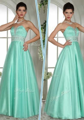 2016 Elegant A Line Sweetheart Beading Dama Dresses in Apple Green