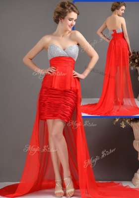 Most Popular Column High Low Prom Dresses with Beading