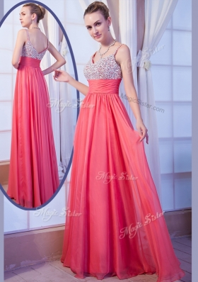 Simple Empire Straps Side Zipper Beading Bridesmaid Dress for Evening
