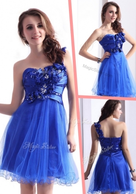 New Exquisite One Shoulder Prom Dresses with Beading and Hand Made Flowers