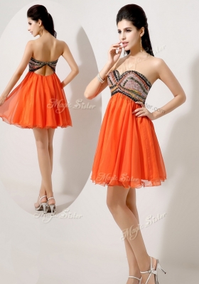 Low Price Short Orange Red Pageant  Dresses with Beading and Sequins