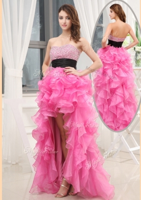 Cheap Sweetheart High-low Pink Pageant Dresses with Beading and Belt
