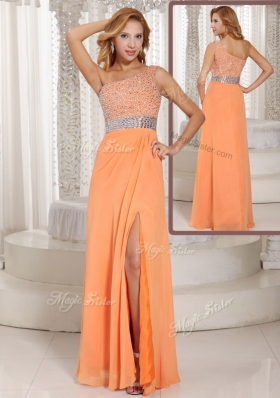 2016 Luxurious One Shoulder Beading Sexy Prom Dress with Side Zipper