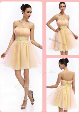 Lovely Short Strapless Lace Up Party Dresses with Beading and Ruching