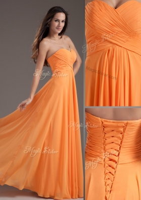 Low Price Sweetheart Floor Length Ruching Party Dress in Orange
