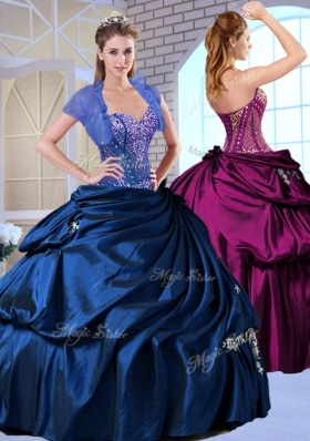 Wonderful Sweetheart Taffeta Royal Blue 19 Sweet Fifteen Dresses Dresses with Appliques