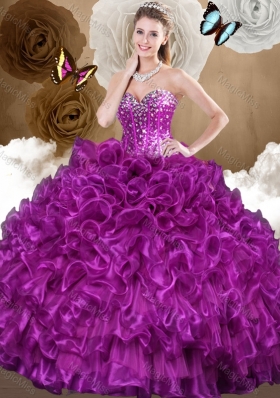 Unique 2016 Purple Sweet 16 Gowns with Beading and Ruffles