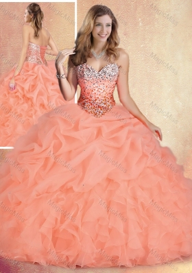 Popular Brush Train Sweet 16 Gowns with Ruffles and Bubles