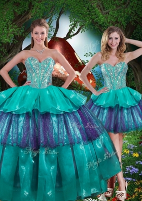 Beautiful Detachable Quinceanera Gowns  with Beading and Ruffled Layers for Spring