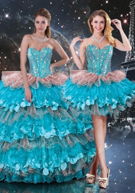 2016 Luxurious Detachable Sweetheart Ruffled Layers Quinceanera Gowns