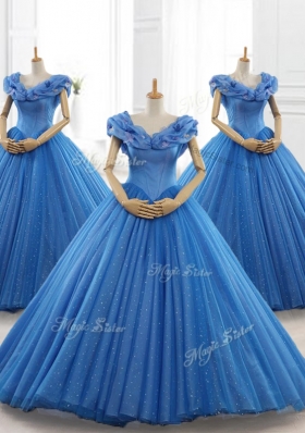 Custom Make Blue Off the Shoulder Long Quinceanera Dresses with Appliques