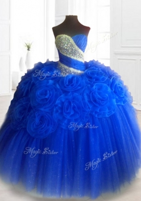 Custom Make Hand Made Flowers Sweet 16 Dresses in Royal Blue