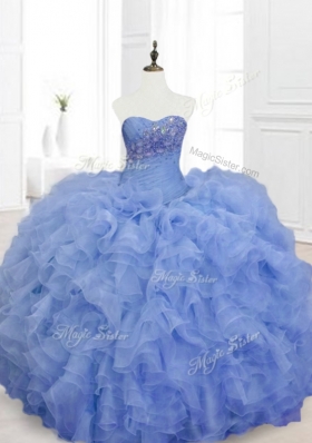 Custom Make Blue Sweet 16 Dresses with Beading and Ruffles