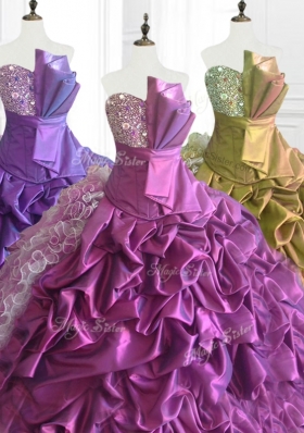 Custom Make Strapless Pick Ups Quinceanera Dresses with Sequins and Ruffles