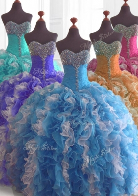Custom Make Beading and Ruffles Quinceanera Dresses in Multi Color