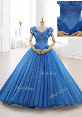 In Stock Appliques Off the Shoulder Sweet 16 Dresses in Blue