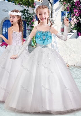 Latest Spaghetti Straps Fashionable Little Girl Pageant Dresses with Appliques and Bubles
