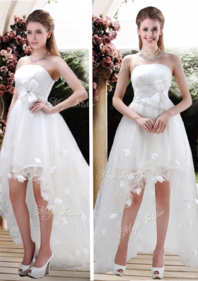 2016 Beautiful Strapless High Low Wedding Dresses with Appliques and Belt