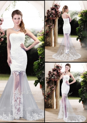 2016 Latest Column Sweetheart Lace Wedding Dresses with Brush Train