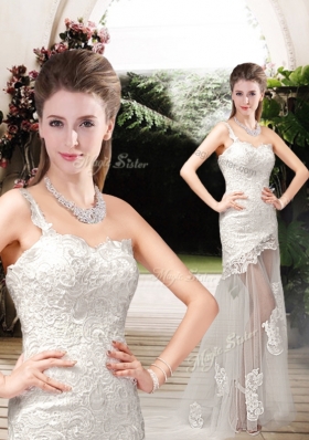 2016 Perfect Column One Shoulder Wedding Dresses with Lace