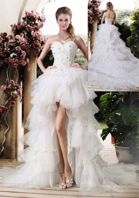 2016 Gorgeous High Low Wedding Dresses with Beading and Ruffles