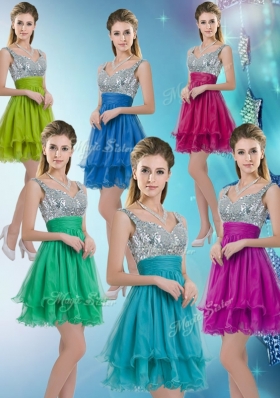 2016 Pretty Straps Short Bridesmaid Dresses with Sequins for Fall