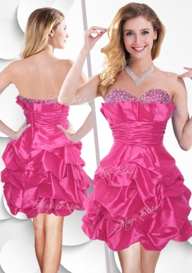 2016 Fashionable Hot Pink Taffeta Dama Dress with Beading and Bubles