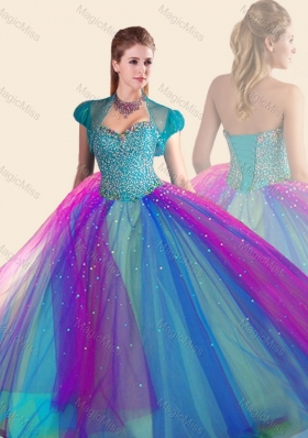 Beautiful Beaded Multi Color Quinceanera Dress in Tulle