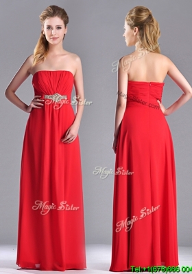 Discount Strapless Chiffon Red Dama  Dress with Beading and Ruching