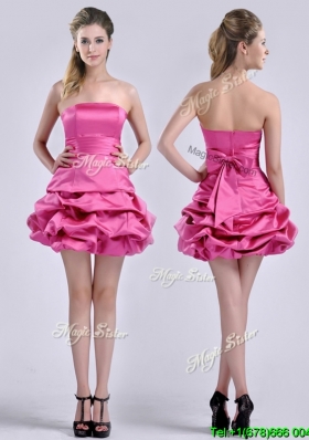 Latest A Line Bubble and Bowknot Taffeta Bridesmaid Dress in Hot Pink