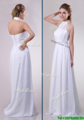Empire Halter Top Applique Decorated Waist White Dama Dress in Chiffon