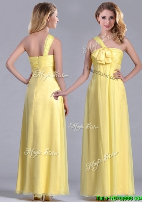 Exclusive One Shoulder Chiffon Yellow Bridesmaid Dress in Ankle Length