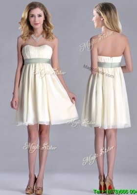 Modern Empire Light Yellow Bridesmaid Dress with Ruching and Belt
