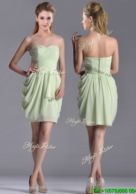Discount  Ruched Decorated Bodice Short Dama Dress in Yellow Green