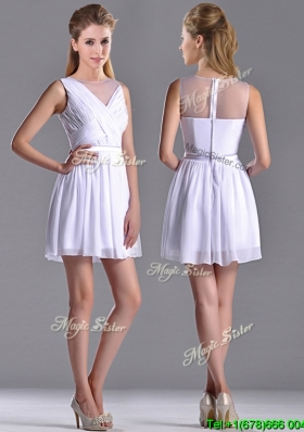 Discount  See Through Scoop White Dama Dress with Ruching