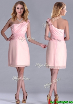 Exquisite One Shoulder Side Zipper Dama  Dress in Baby Pink