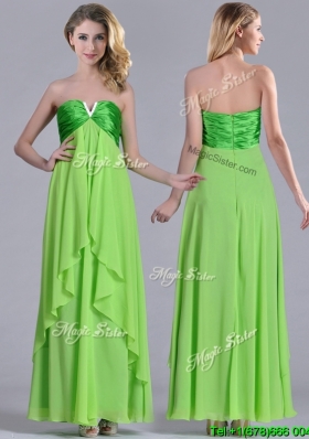 Discount  Beaded Decorated V Neck Spring Green Dama Dress in Ankle Length
