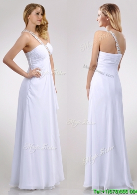 Sexy Empire Chiffon Beaded Side Zipper White Bridesmaid Dress with One Shoulder